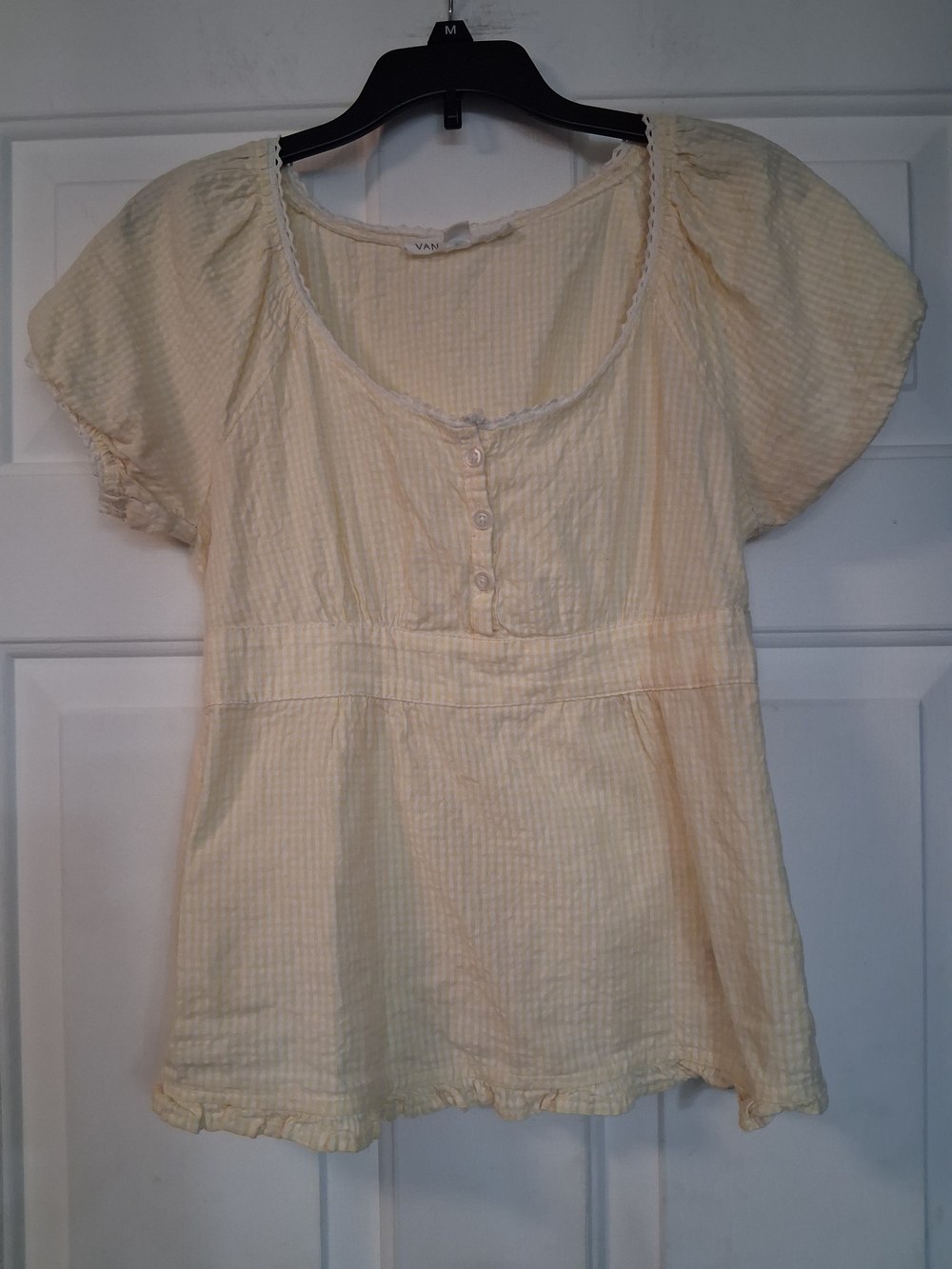 Vanilla Star Yellow Button-Front Puff Short Sleeve Blouse XS